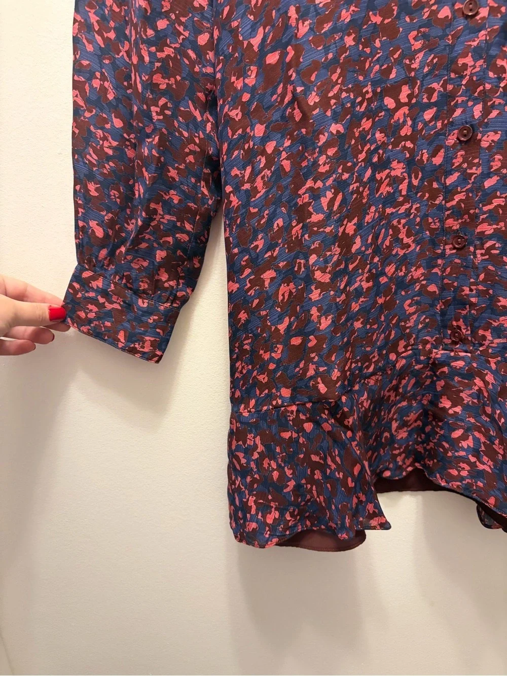 Parker Silk Blend Floral Long Sleeve Ruffle Mini Dress Size L Navy Coral